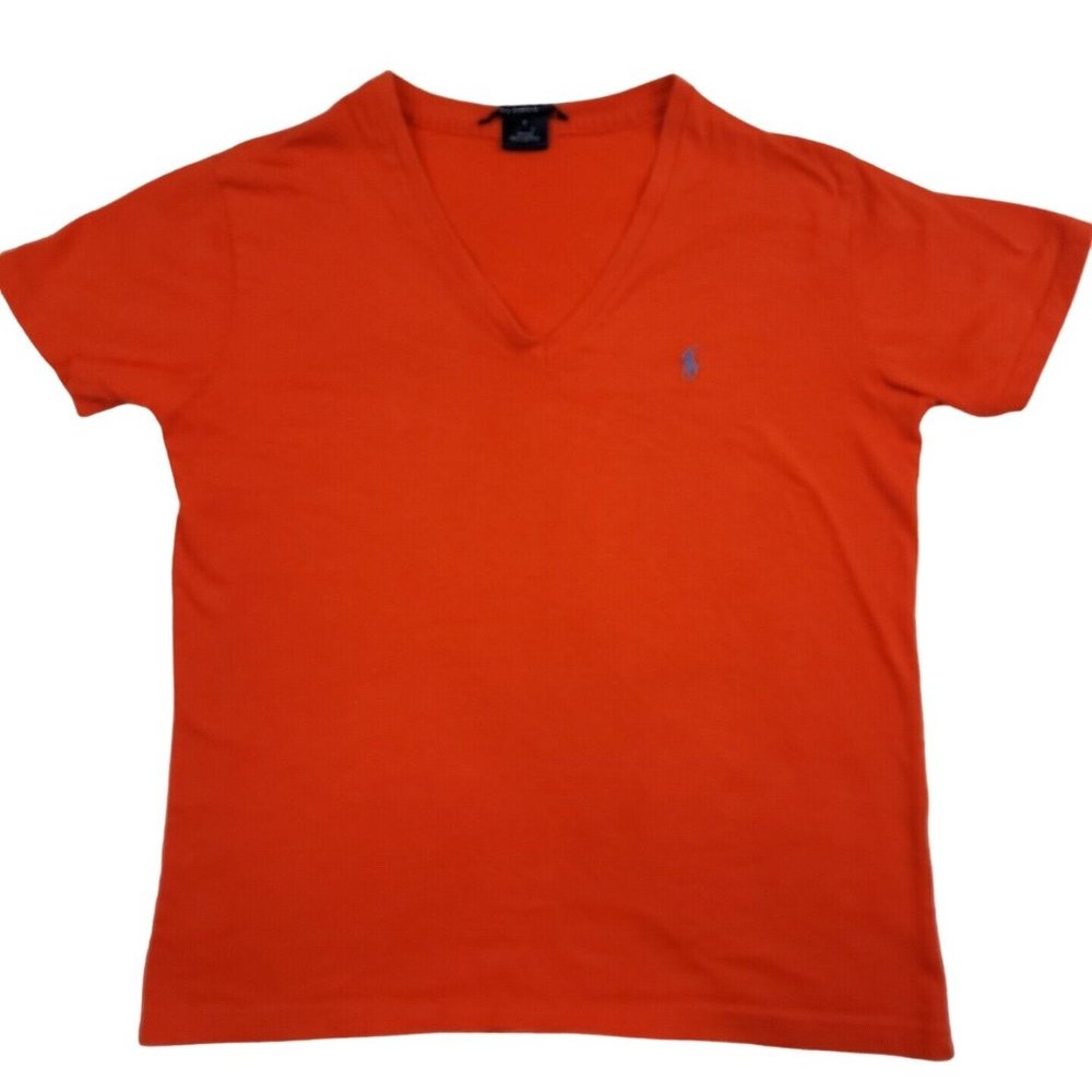 Polo Ralph Lauren Girls Medium T-Shirt Orange Tee Blue Pony Logo Youth‎ Cotton